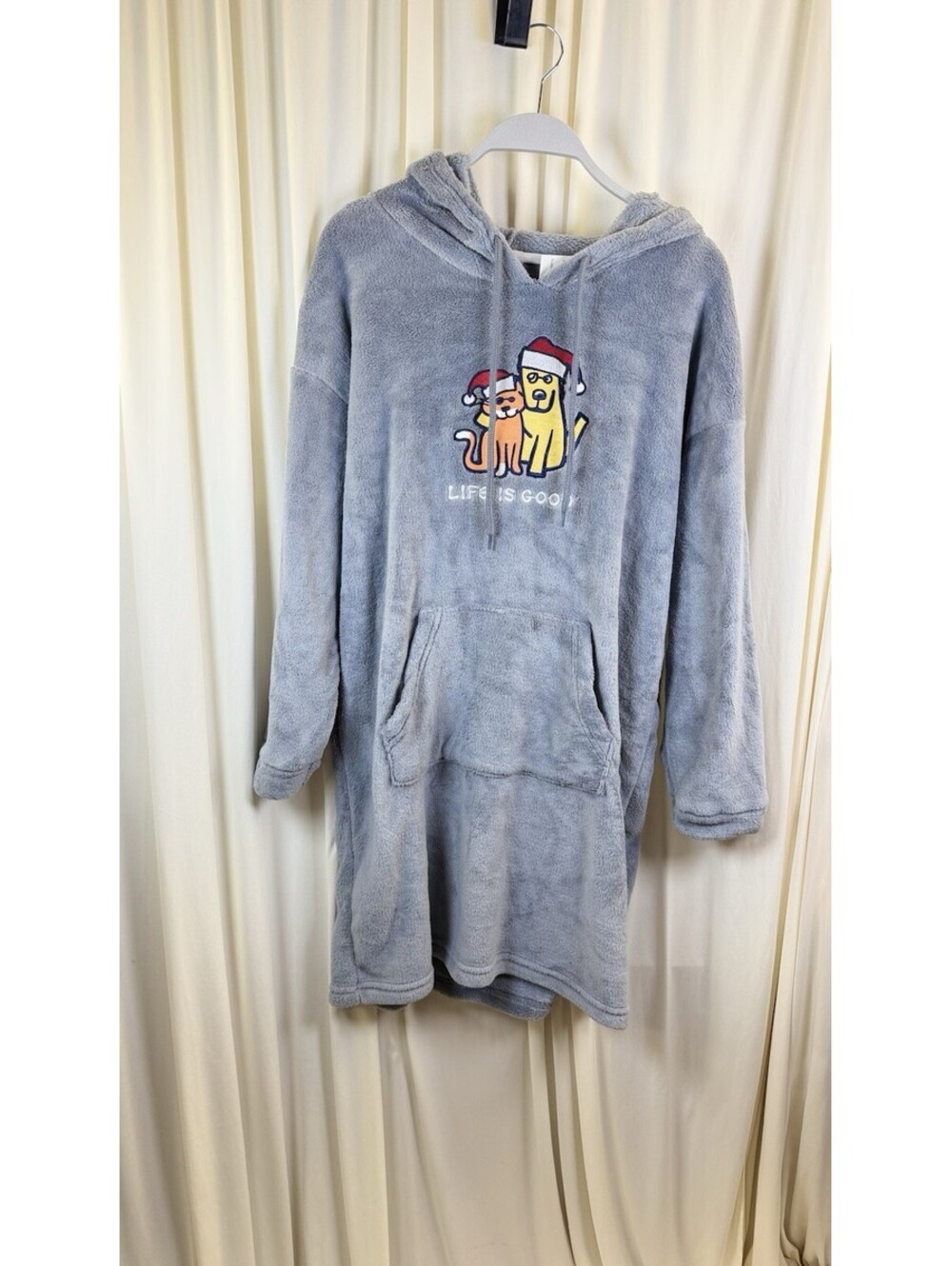 Life is Good Fleece Wearable Blanket Hoodie Dog Cat Graphic Size Large NWT
